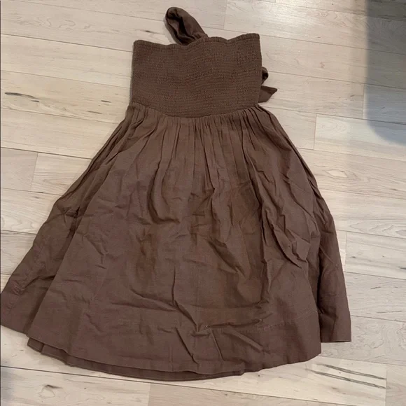 Urban Outfitters-Juliana Smocked Strapless Mini Dress-Brown-New-S-Boho - Picture 2 of 5